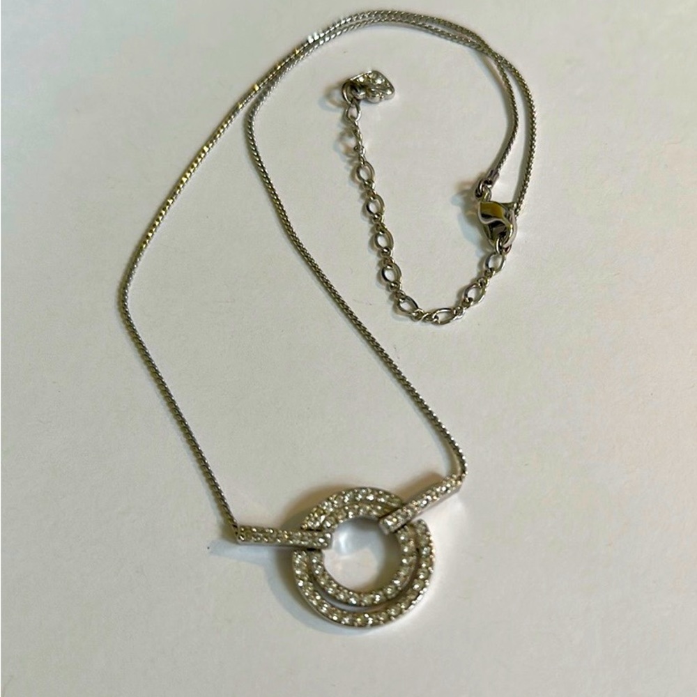 EUC Silver Necklace with Crystal Pendant and extender chain